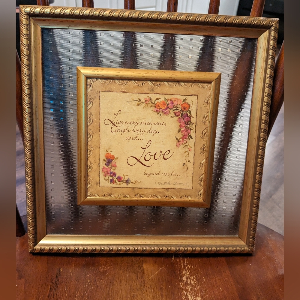 C. WINTERLE OLSON Gold Frame Hanging Wall Art Signed Print VTG Live laugh Love